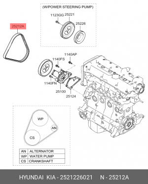 ремень помпы!\ Hyundai Accent 95>/Elantra 96>/Coupe 00>/Getz 02> 25212-26021 HYUNDAI