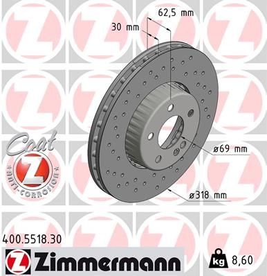 диск тормозной !FS перед. 318x30/62-5x112 \ MB C-Class C 300 d/C 160/C 180 11> 400551830 ZIMMERMANN