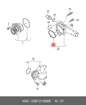 Прокладка AUDI A3 (09-) тройника системы охлаждения OE 038 121 688 B VAG