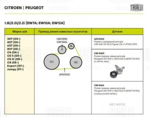 Ролик привод. ремня Peugeot 307 (00-) 1.8i/2.0i/2.2i [EW] (с натяж. мех.) (CM 53 CM 5350 TRIALLI