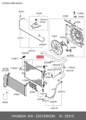 Радиатор HYUNDAI Sonata NF (05-) АКПП (5A/T) OE 253103K290 HYUNDAI KIA
