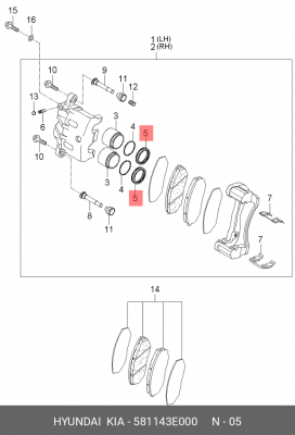 Пыльник KIA Bongo 3 (06-),Sorento (02-06) поршня суппорта тормозного переднего O 581143E000 HYUNDAI KIA