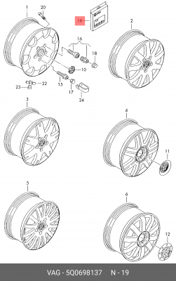 Болт колеса VW секретки комплект (М14х1.5х27) OE 5Q0 698 137 VAG