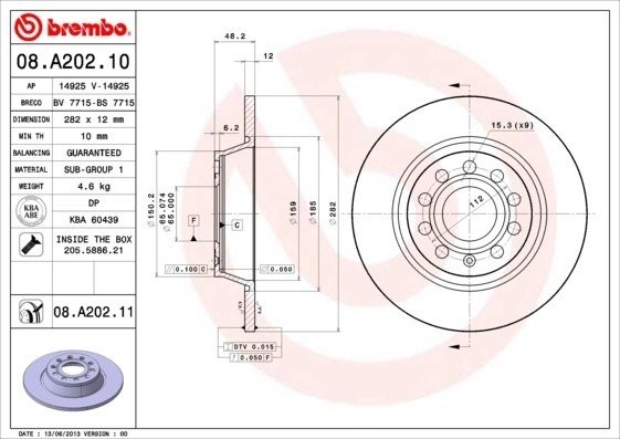 Диск тормозной 08.A202.11 08.A202.11 BREMBO