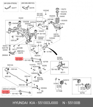 Рычаг подвески HYUNDAI ix55 (07-) задней продольный OE 55100 3J000 HYUNDAI KIA