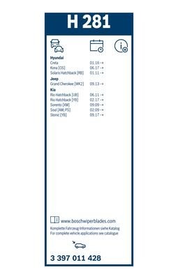 Щетка стеклоочистителя задняя Twin [H281] 280 мм 3397011428 3 397 011 428 BOSCH