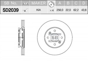Диск тормозной Hyundai Accent, KIA Rio 1.4/1.6/1.5CRDi 05 SD2039 SD2039 SANGSIN