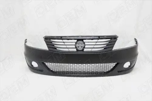 Бампер передний Renault Logan 1 2009-2014, под ПТФ, с решеткой радиатора OEM0564 OEMPARTS