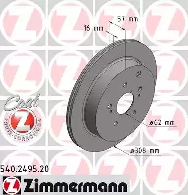 диск тормозной !задн. 308x16/57-5x114 \ Suzuki Grand Vitara 1.6-3.2 05> 540.2495.20 ZIMMERMANN