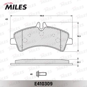 Колодки тормозные задние (без датчика + болты) (Смесь Low-Metallic) MERCEDES SPR E410309 MILES