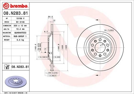 Диск тормозной задний 08.N283.81 08.N283.81 BREMBO