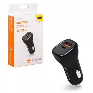Адаптер автомобильный Type-C PD + QC 3.0 42Вт макс. 5-12В 3А макс. 12/24В ACH-CQ ACH-CQC3 AIRLINE