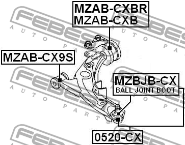 сайлентблок рычага передний!\ Mazda CX-9 TB 07-13 MZAB-CX9S FEBEST