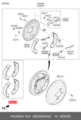 Колодки тормозные барабанные задние 583050UA00 HYUNDAI KIA