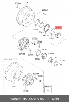 Подшипник ступицы HYUNDAI HD120,AeroTown дв.D6DA19/22,D6GA задней внутренний OE 5270173500 HYUNDAI KIA