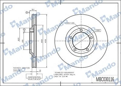 Диск тормозной передний D260 мм RENAULT LOGAN / MEGANE II / LADA LARGUS / NISSAN MBC030117 MANDO