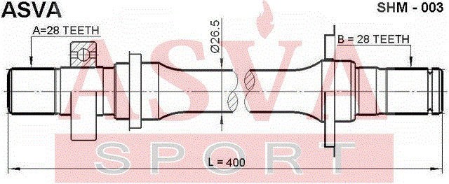 ПОЛУОСЬ ПРАВАЯ 28x400x28 12 SHM003 SHM-003 ASVA
