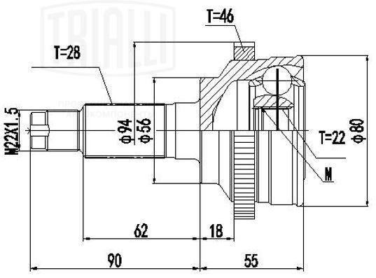 ШРУС Kia Spectra (00-) Ижевск 1.6i AT ABS46 (наруж.) (GO 0849) GO 0849 TRIALLI