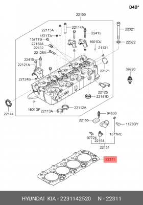 Прокладка головки блока HYUNDAI Galloper (97-) (4D56) t=1.55мм OE 2231142520 HYUNDAI KIA