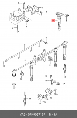 катушка зажигания!\ Audi A3/A4/A5, VW Golf/Passat 1.8-4.2FSi/TFSi 03> 07K 905 715 F VAG