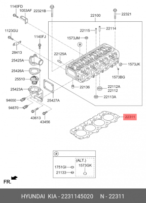 Прокладка головки блока HYUNDAI HD65,72,78,County дв.D4DB,D4DD t=1.45мм OE 2231145020 HYUNDAI KIA