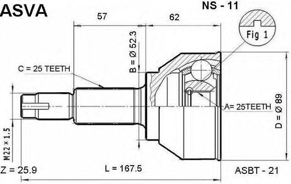 ШРУС НАРУЖНЫЙ 25x52.3x25 12 NS11 NS-11 ASVA