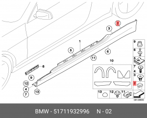Клипса BMW 3 (05-10) крепления накладки порога OE 51 71 1 932 996 BMW