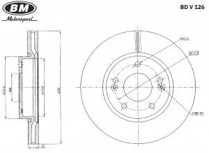 Диск тормозной передний вентилируемый 280X26MM 5/114,3(1шт.) BDV126 BDV126 BM MOTORSPORT