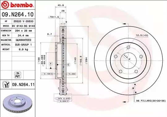 Диск тормозной 09.N264.11 09.N264.11 BREMBO