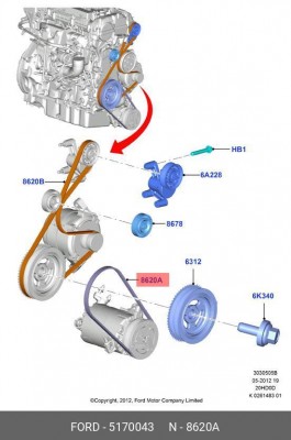 ремень привода компрессора кондиционера!\ Ford Ecoboost 2.0/DOHC 2.5 5170043 FORD