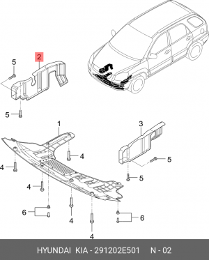 ЗАЩИТНАЯ ПАНЕЛЬ МОТОРНОГО ОТСЕКА 291202E501 MOBIS