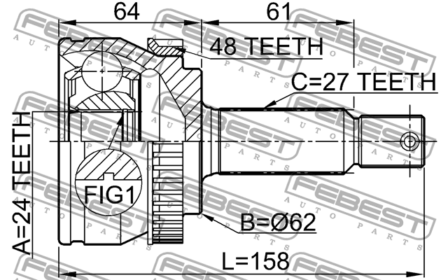 ШРУС внешний HYUNDAI TUCSON 04 2004- 2210-NSP20A48 2210-NSP20A48 FEBEST