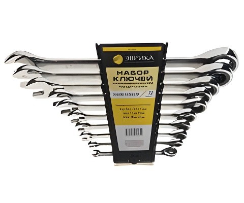 Набор ключей комбинированных 6-27мм трещоточных 10 предметов в холдере ЭВРИКА ER-20627 EVRIKA