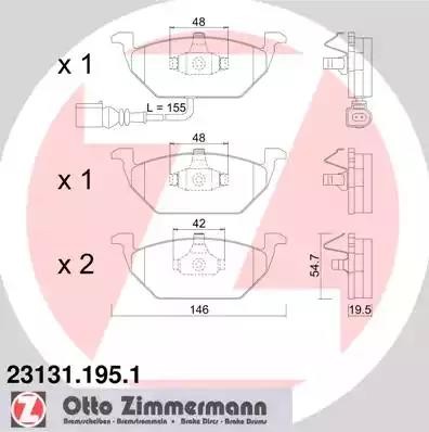 колодки дисковые !перед. 146x55x20 \ Audi A2 1.4i/1.6FSi/1.4TDi 00>, Skoda Fabia 23131.195.1 ZIMMERMANN