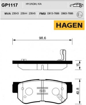 колодки дисковые задние! HAGEN\ KIA Magentis 2.0-2.7 01>, Hyundai Sonata 2.0-3.3 GP1117 HAGEN
