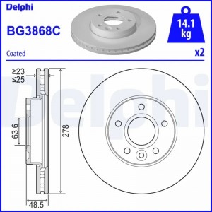 Диск тормозной передний FORD FOCUS II/III BG3868C BG3868C DELPHI