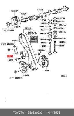 ролик натяжной ремня ГРМ!\ Toyota Camry 3.0 V6 01> 13505-20030 TOYOTA