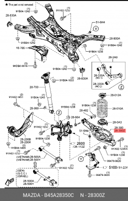 Рычаг подвески MAZDA 3 (13-) задней левый OE B45A-28-350C MAZDA