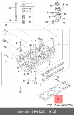 Прокладка ГБЦ GM GENERAL MOTORS 96963220 96963220 GENERAL MOTORS