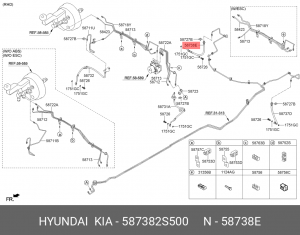шланг тормозной задний правый!\ Hyundai Ix35, Kia Sportage 2.0CVVT/CRDi 10> 587382S500 HYUNDAI