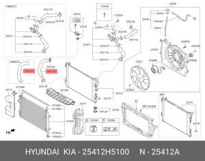 Патрубок KIA Rio (17-) радиатора нижний OE 25412H5100 HYUNDAI KIA