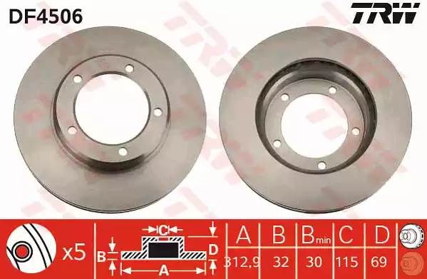 Диск тормозной передний TOYOTA LAND CRUISER 100, LEXUS LX470 (UZJ100) DF4506 DF4506 TRW