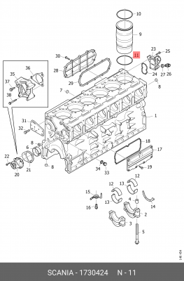 Кольцо гильзы БЦ уплотнительное 148,5*4,0 DC9/11/12/13 Scania P/G/R/T серия 1730424 SCANIA