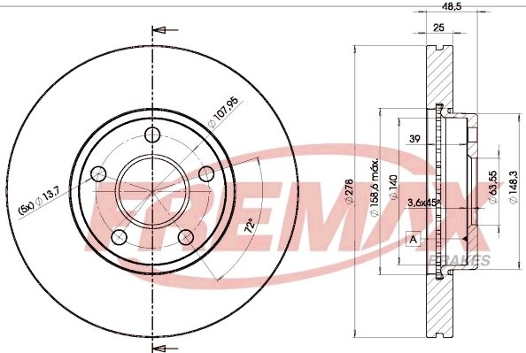 диск тормозной передний! 15' wheel\ Ford Focus II/C-Max, Volvo S40/V50 1.6-2.4 0 BD3963 FREMAX