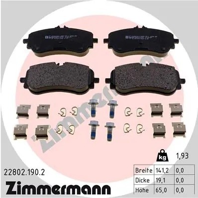 колодки дисковые !задн. 141x65x19 \ VW Amarok/Crafter 2.0TDI/3.0TDI 10> 228021902 ZIMMERMANN