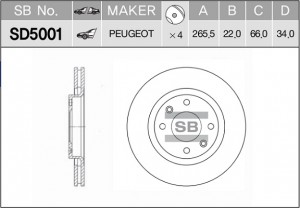 Диск тормозной CITROEN C3/C4/C5 03/BERLINGO 96/PEUGEOT 206/307/PARTNER пер. SD50 SD5001 SANGSIN