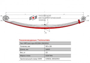 Лист передней рессоры №3 (65208-2902103) 549012902050 OMK AUTO