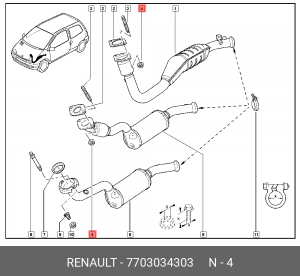 Гайка RENAULT Clio (05-) крепления глушителя OE 7703034303 RENAULT