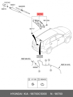 Мотор-редуктор стеклоочистителя KIA Sorento (15-) заднего OE 98700C5000 HYUNDAI KIA