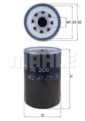 Фильтр масляный D 0824, D 0826, D 0834, D 0836,MAN Bus D 0824, D 0826, D 0834, D OC206 MAHLE KNECHT